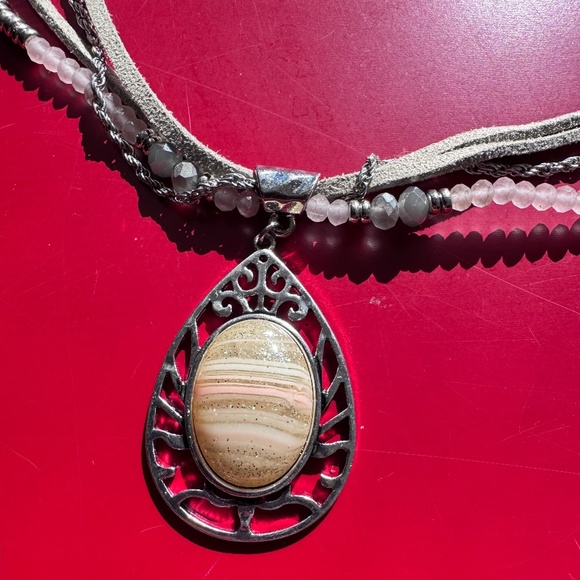 NWT Ruby Rd. Necklace Multistrand Beaded w/Sandstone Pendant & Silver tone Chain - Picture 4 of 6